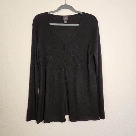 Eileen Fisher Black Silk Cashmere Button Front Cardigan | Size L - Picture 2 of 9
